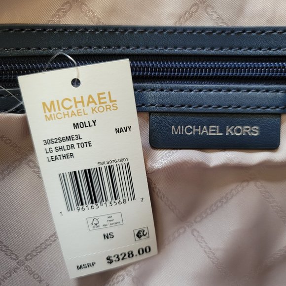 MICHAEL KORS Molly Pebbled Leather Large Shoulder Tote- Navy color⭐ - Picture 16 of 16